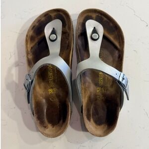 Birkenstock Gizeh Silver Metallic Thong Sandals Womens 38 L7 M5 Germany